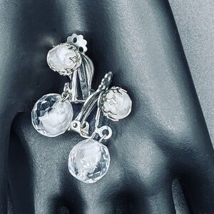 Vintage Clear Art Glass Dangle Clip-On Earrings